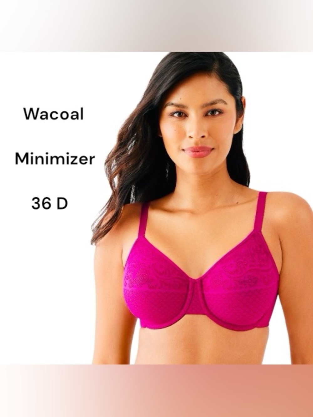 Wacoal Pink Lace Minimizer Bra 36 D Full Coverage Seamless Carnevale Pink